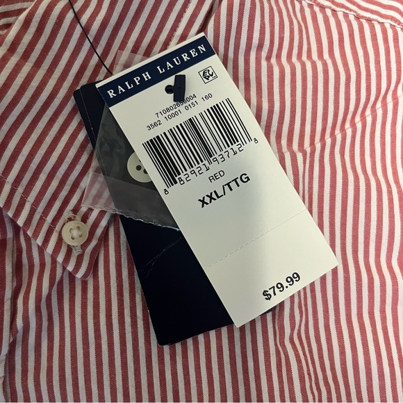 Ralph Lauren Mens Slim Fit Untucked Fit Red/White Button Up Shirt XXL- New - Picture 5 of 5